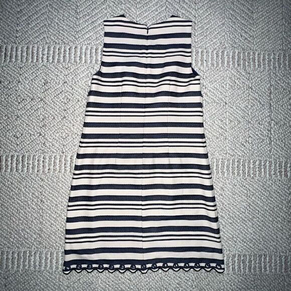 J Crew Cotton Blend Striped Scalloped Dress - Sz 2 - Picture 11 of 16